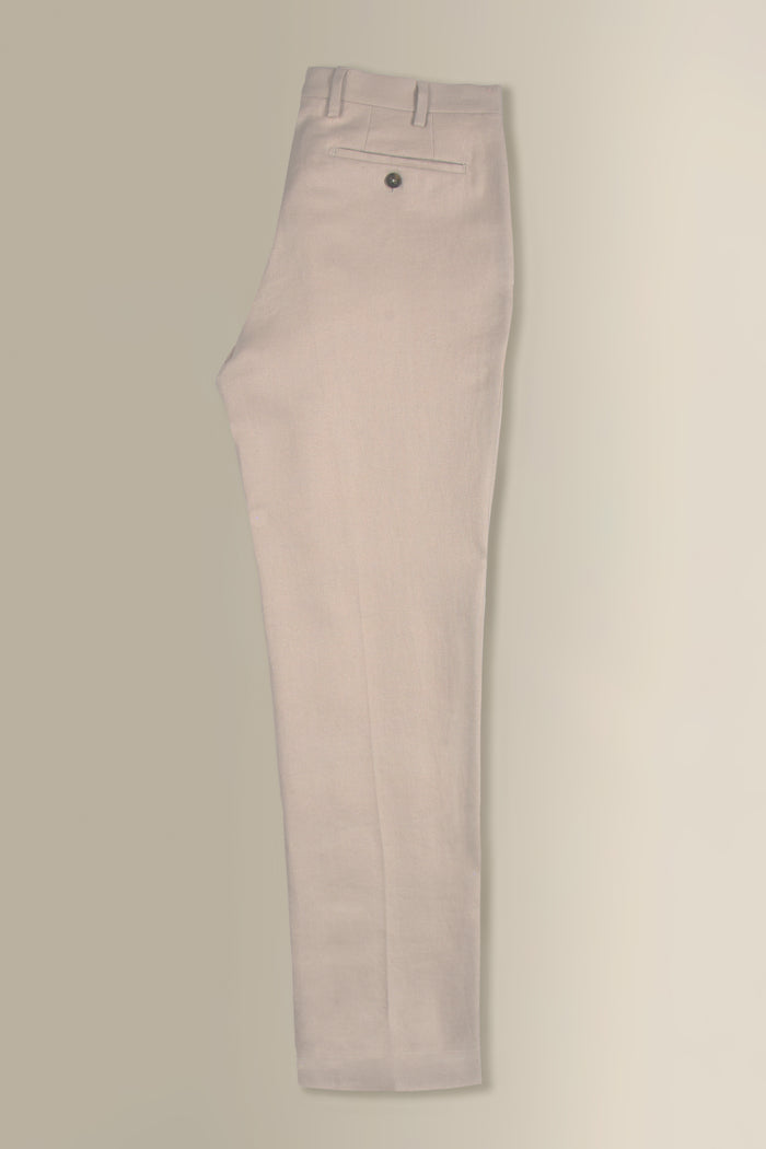Cream Flat Front Linen Twill Trousers