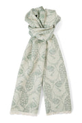 Cream & Green Peacock Wool & Silk Pashmina