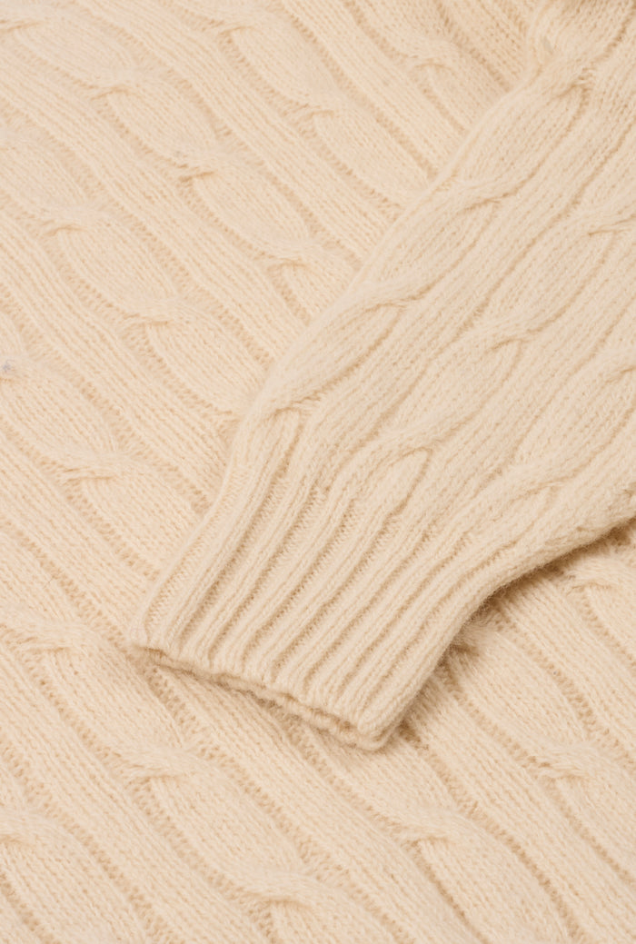 Cream Lambswool Cable Knit Crew Neck Jumper