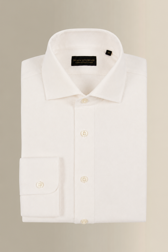 Cream Long Sleeve Pique Cotton Popover Shirt