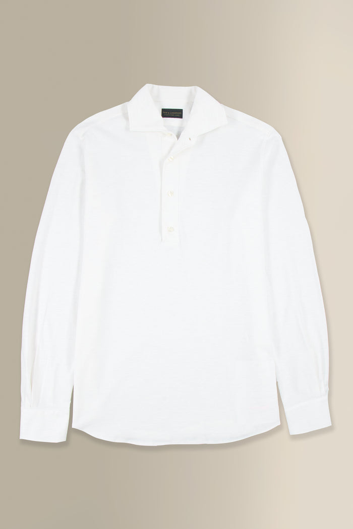 Cream Long Sleeve Pique Cotton Popover Shirt
