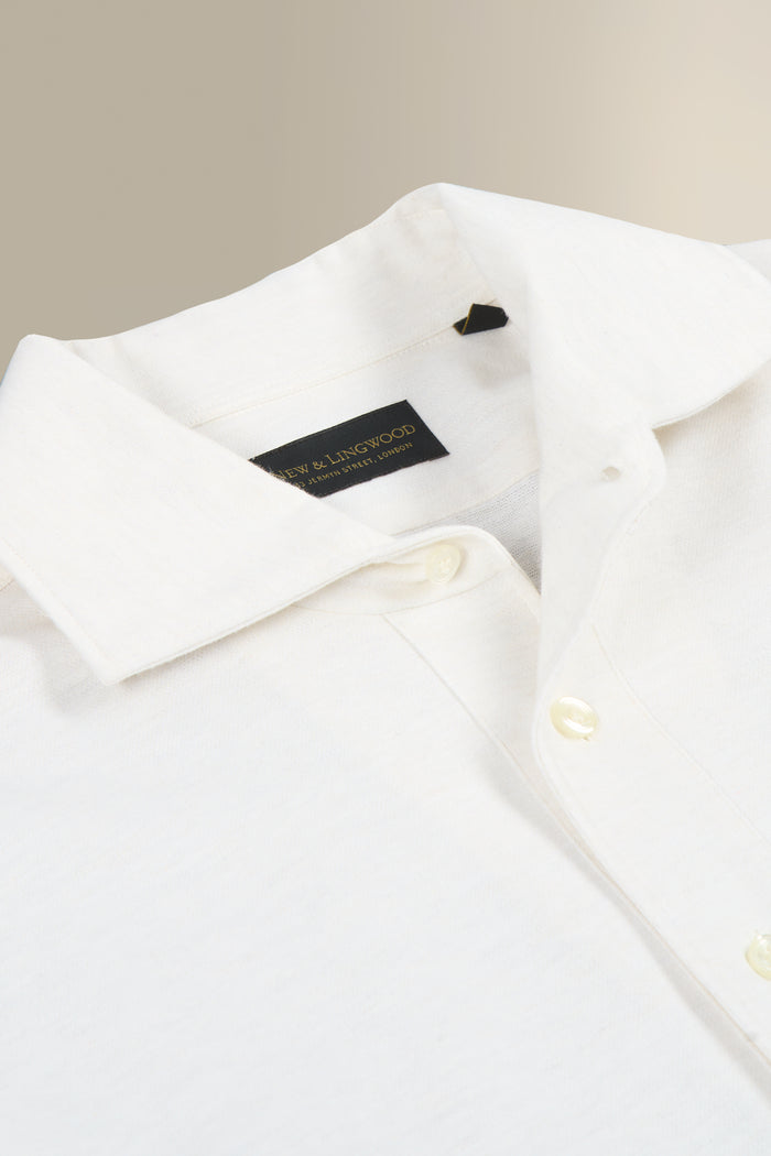 Cream Long Sleeve Pique Cotton Popover Shirt