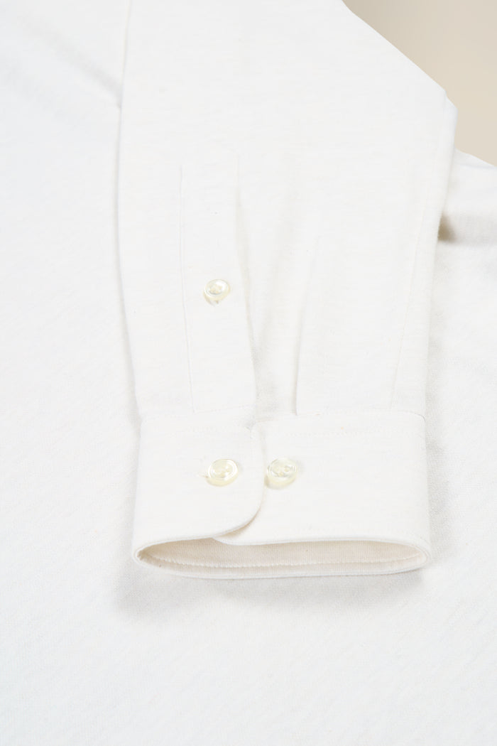 Cream Long Sleeve Pique Cotton Popover Shirt