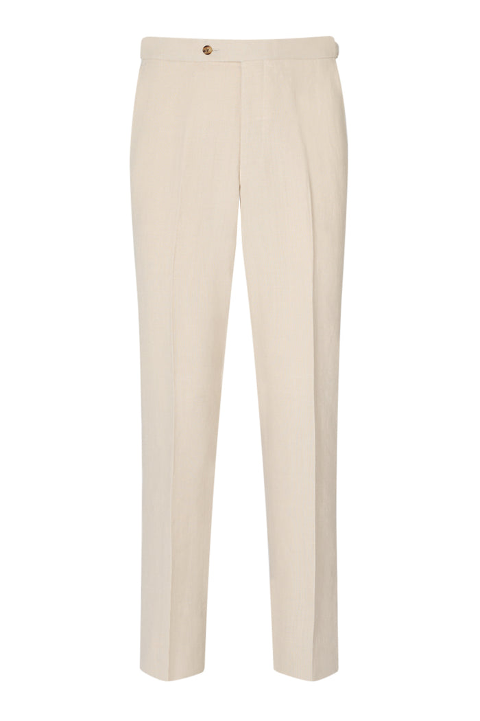 Cream Single Pleat Linen Trousers