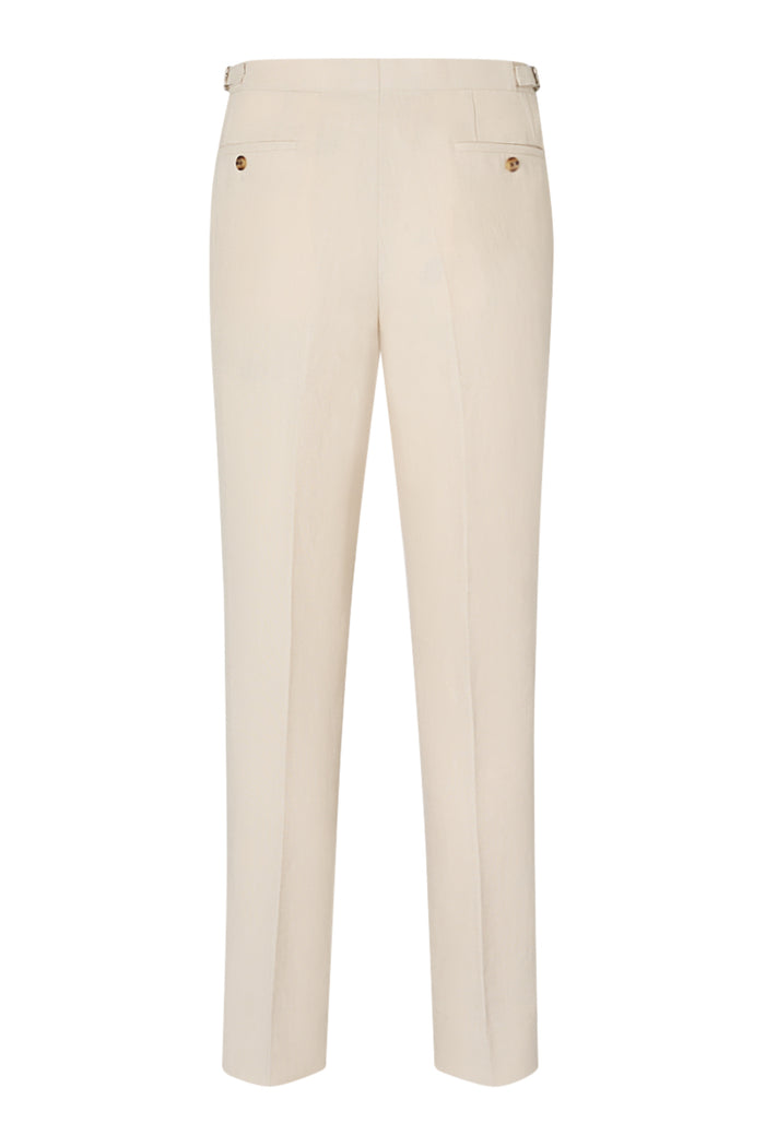 Cream Single Pleat Linen Trousers