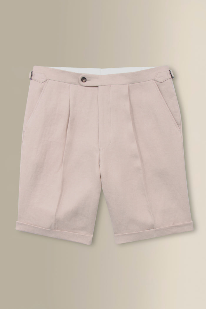 Cream Single Pleat Linen Twill Shorts