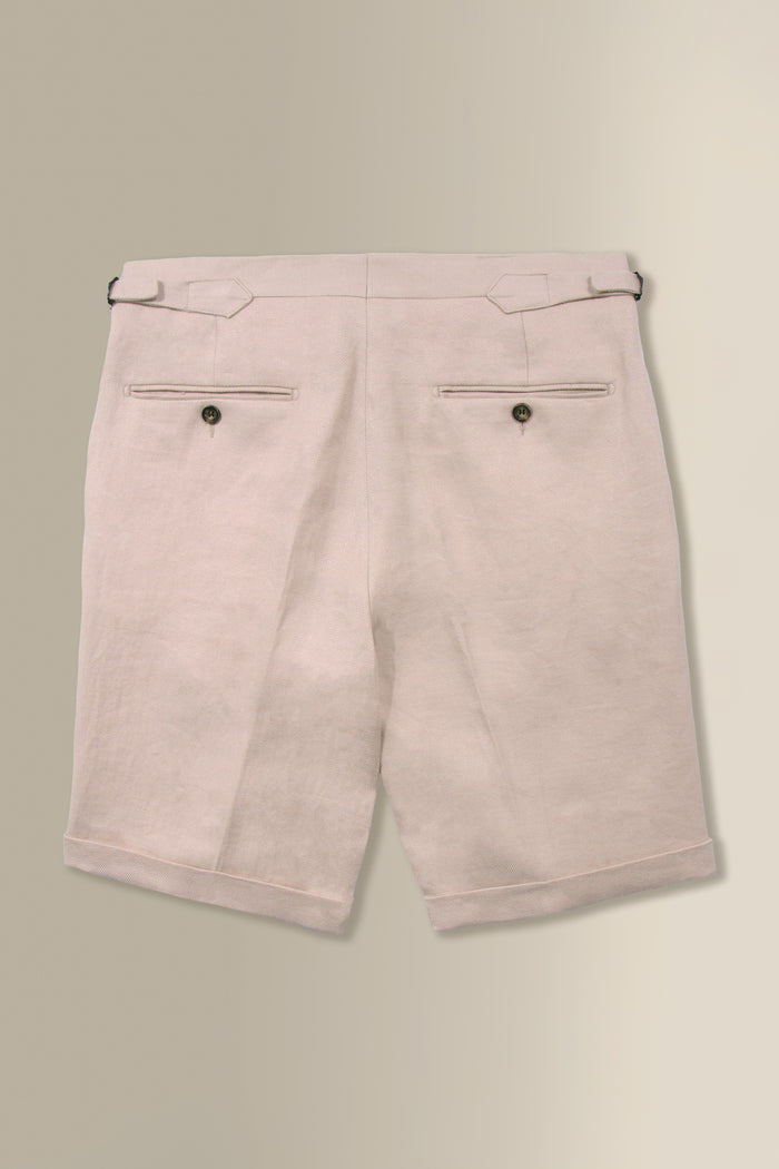Cream Single Pleat Linen Twill Shorts