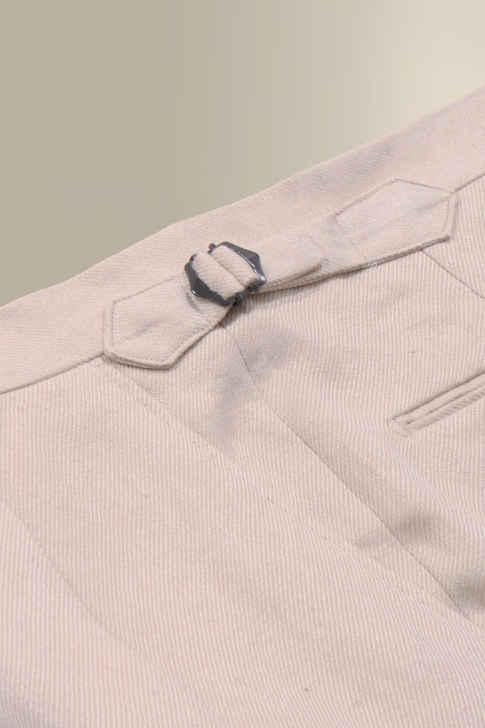 Cream Single Pleat Linen Twill Shorts