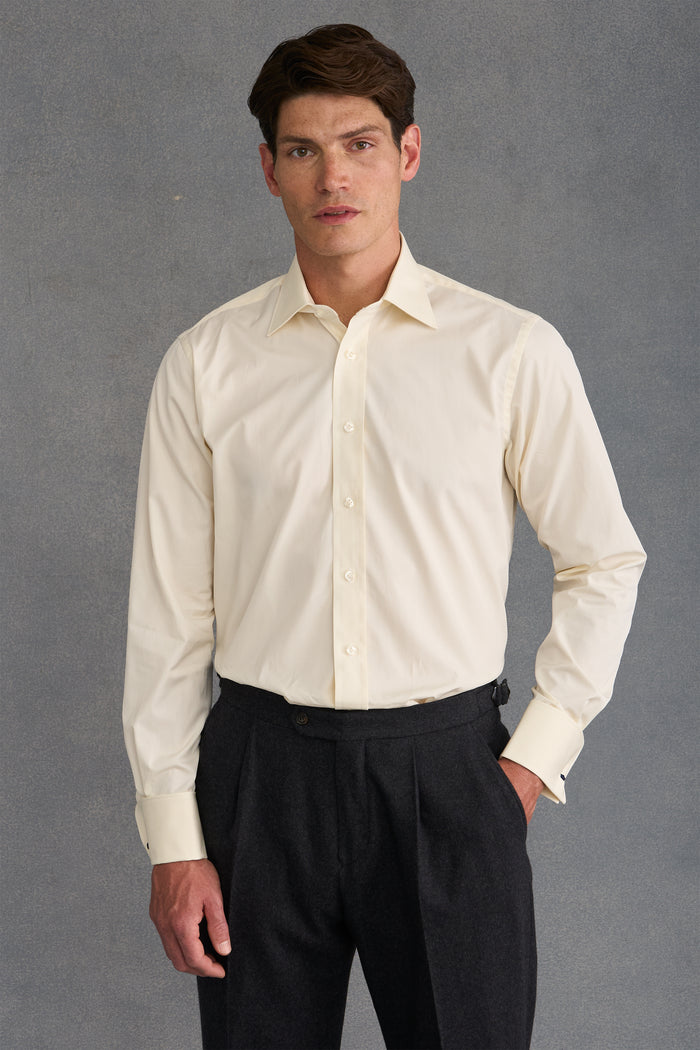 Cream St James' Collar Classic Fit Double Cuff Poplin Shirt
