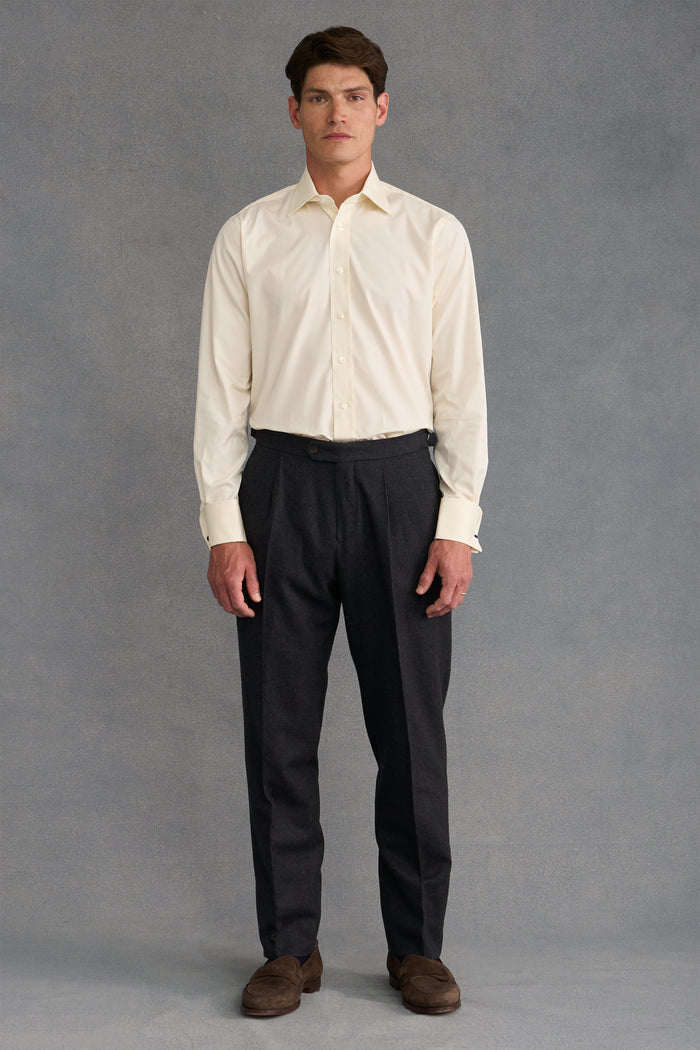 Cream St James' Collar Classic Fit Double Cuff Poplin Shirt