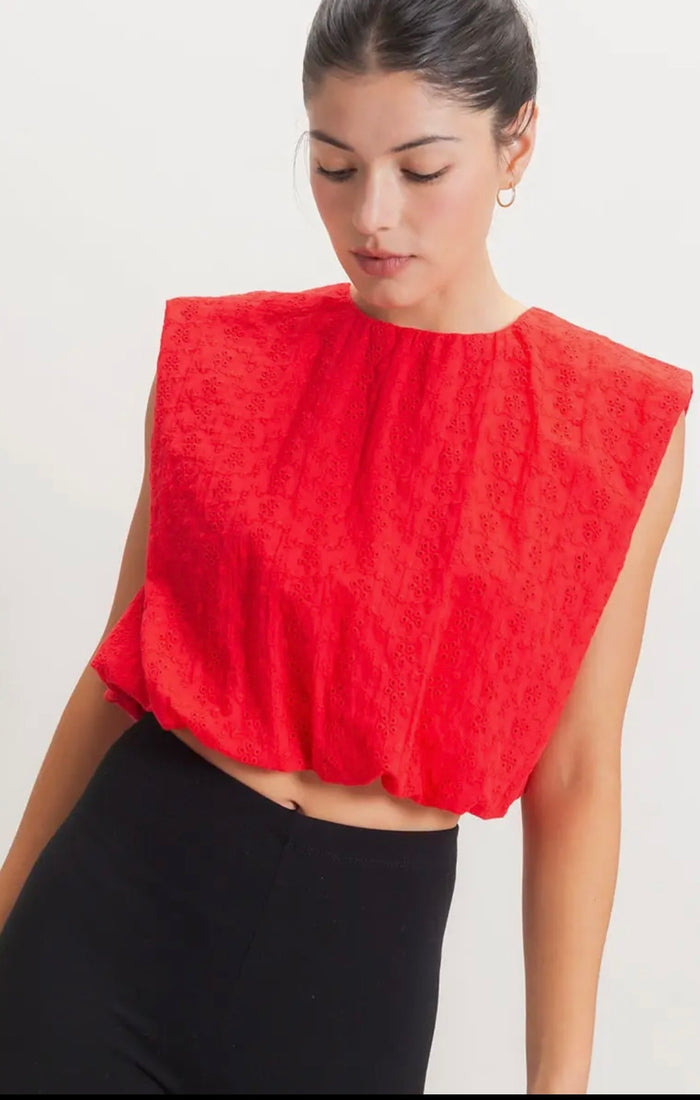 Cropped Eyelet Bubble Top