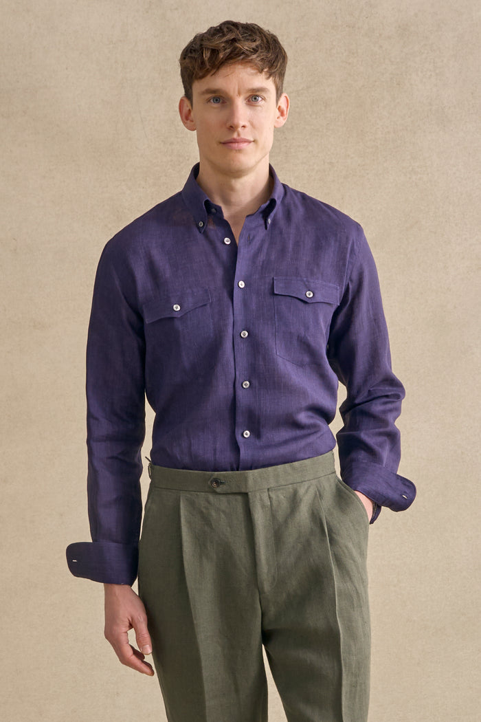 Dark Blue Two-Pocket Standard Fit Shirt
