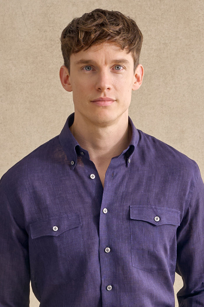 Dark Blue Two-Pocket Standard Fit Shirt