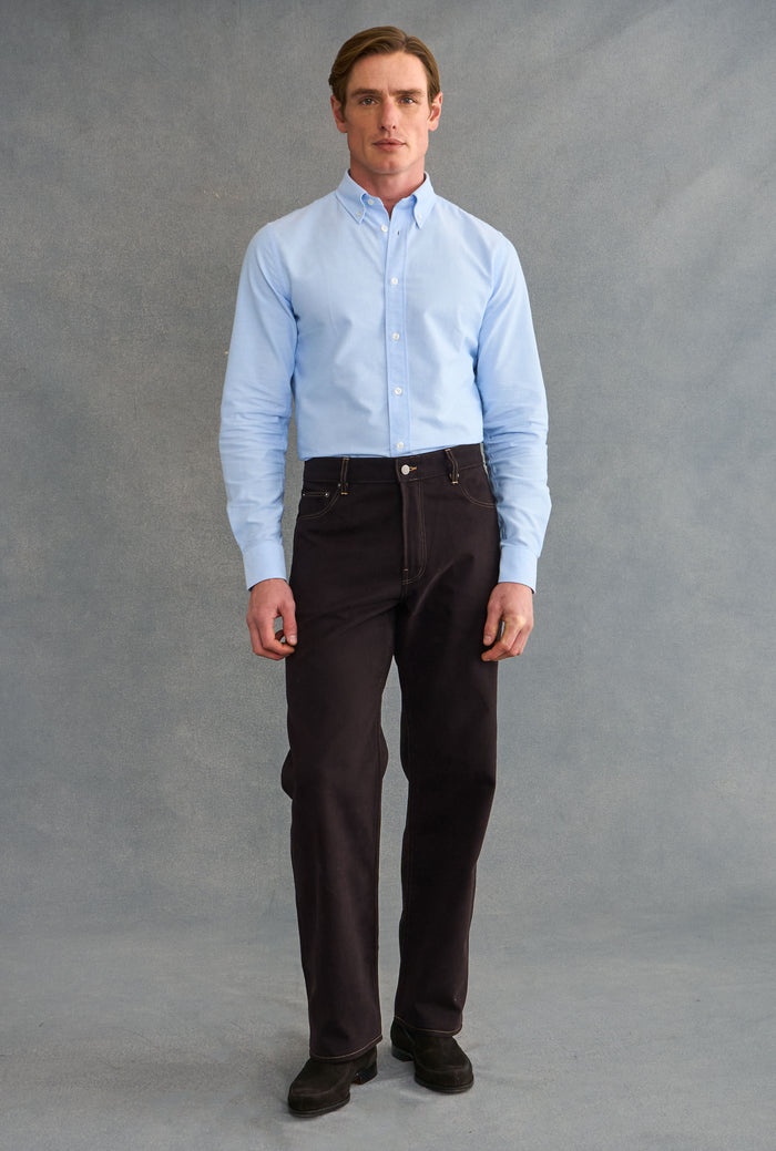 Dark Brown Flat Front 5 Pocket Trousers