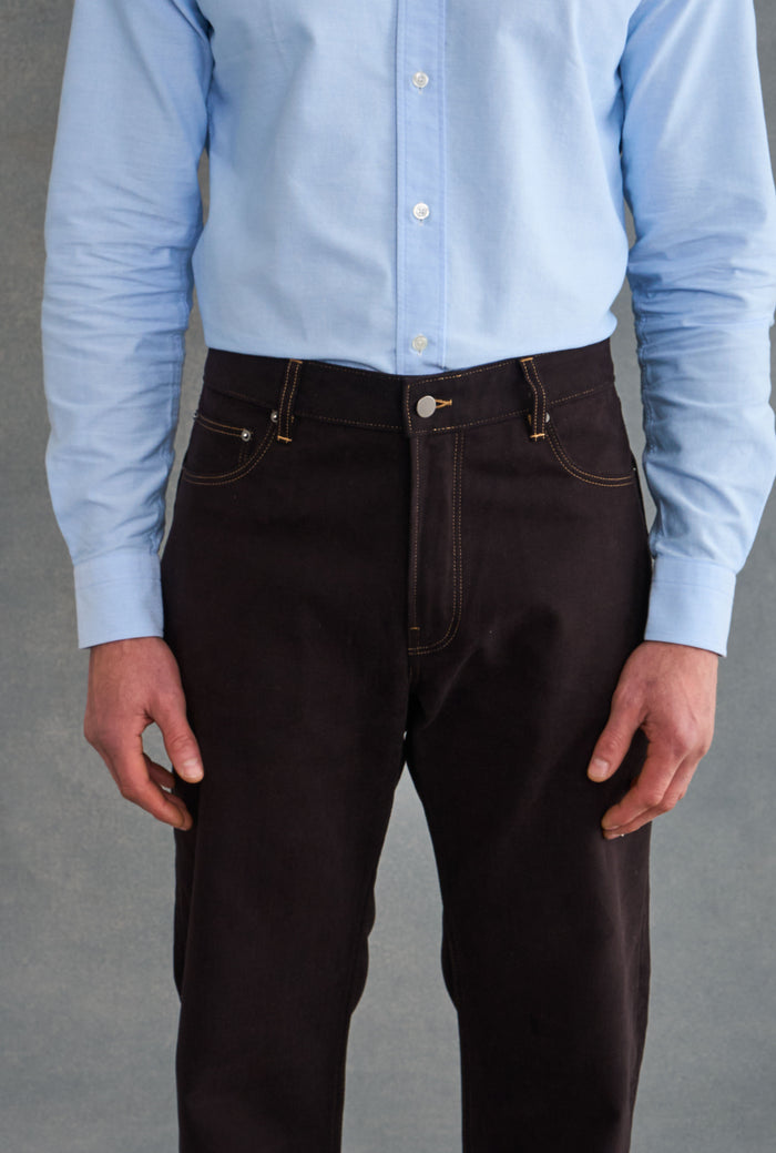 Dark Brown Flat Front 5 Pocket Trousers