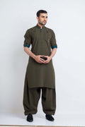 Dark Green Mixed Cotton Shalwar Kameez – Classic and Comfortable Traditional Wear