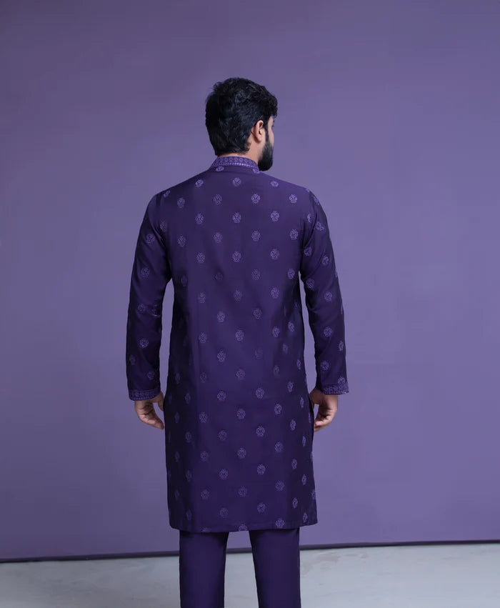 Dark Purple motif spread embroidered Kurta pyjama