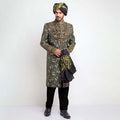 Deep Green Dragon Brocade Form-Fitted Sherwani with intricate dragon motifs