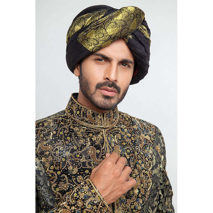 Deep Green Dragon Brocade Form-Fitted Sherwani with intricate dragon motifs