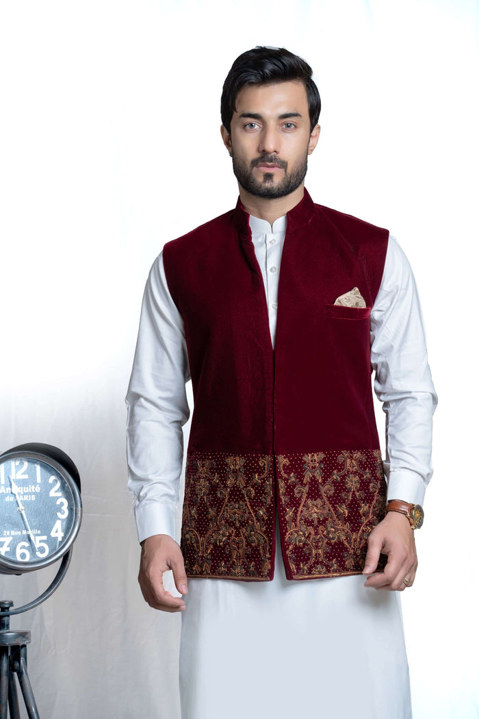 Deep Maroon Velvet Waistcoat