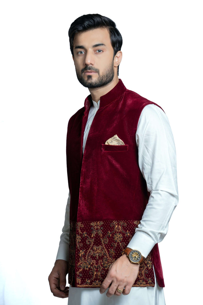 Deep Maroon Velvet Waistcoat