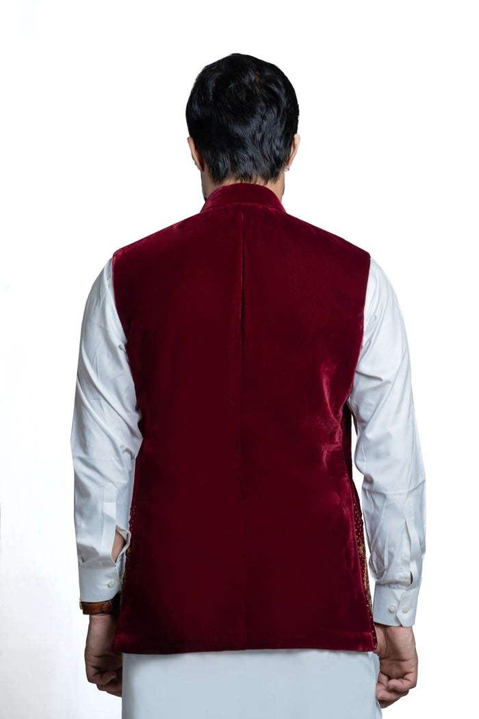 Deep Maroon Velvet Waistcoat