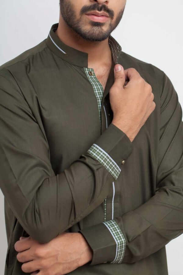 Deep Olive Green Shalwar Kameez AI-SHKZ-00148