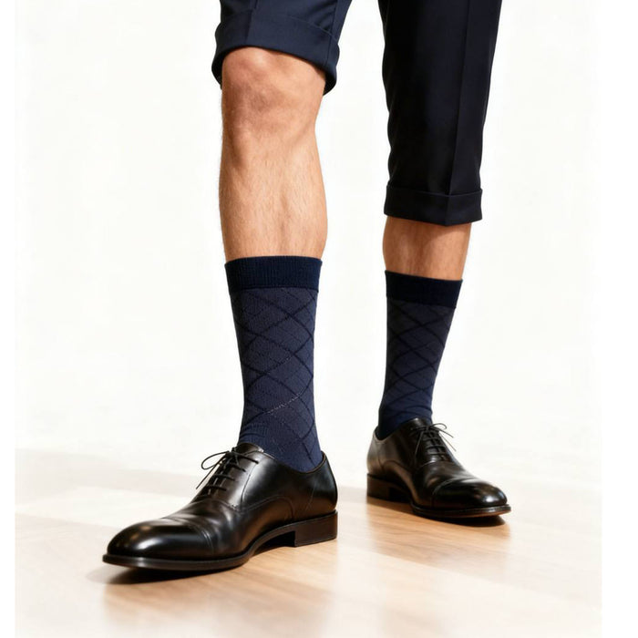 Diamond Pattern Bamboo Cotton Business Socks ( Plus Size Available )