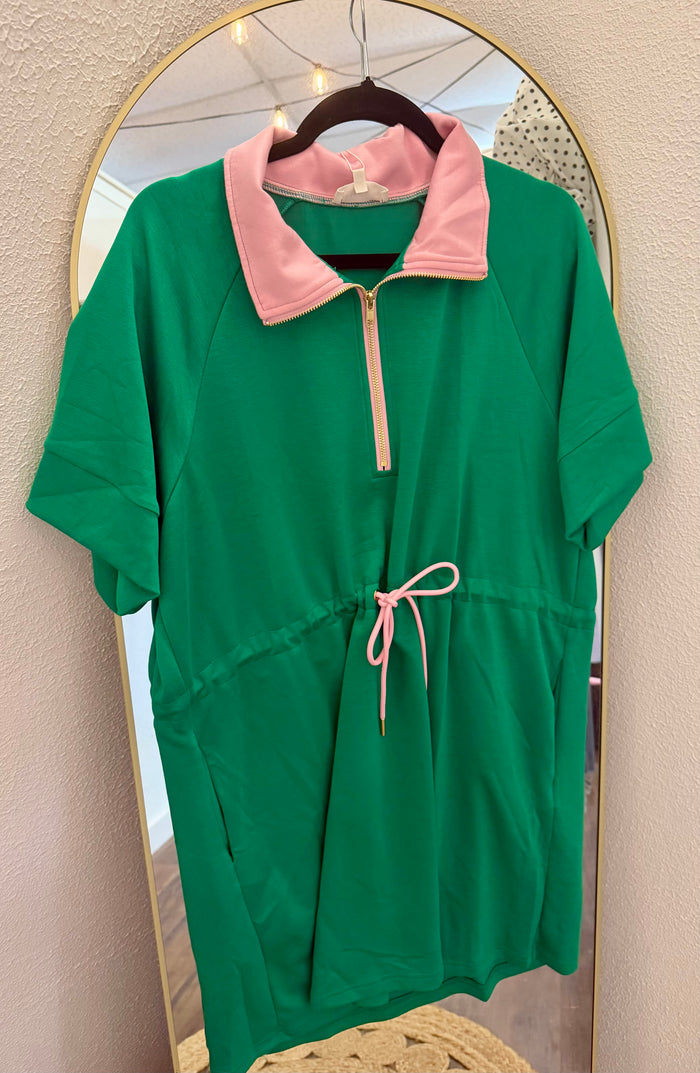 Drawstring Collared Athletic Dress