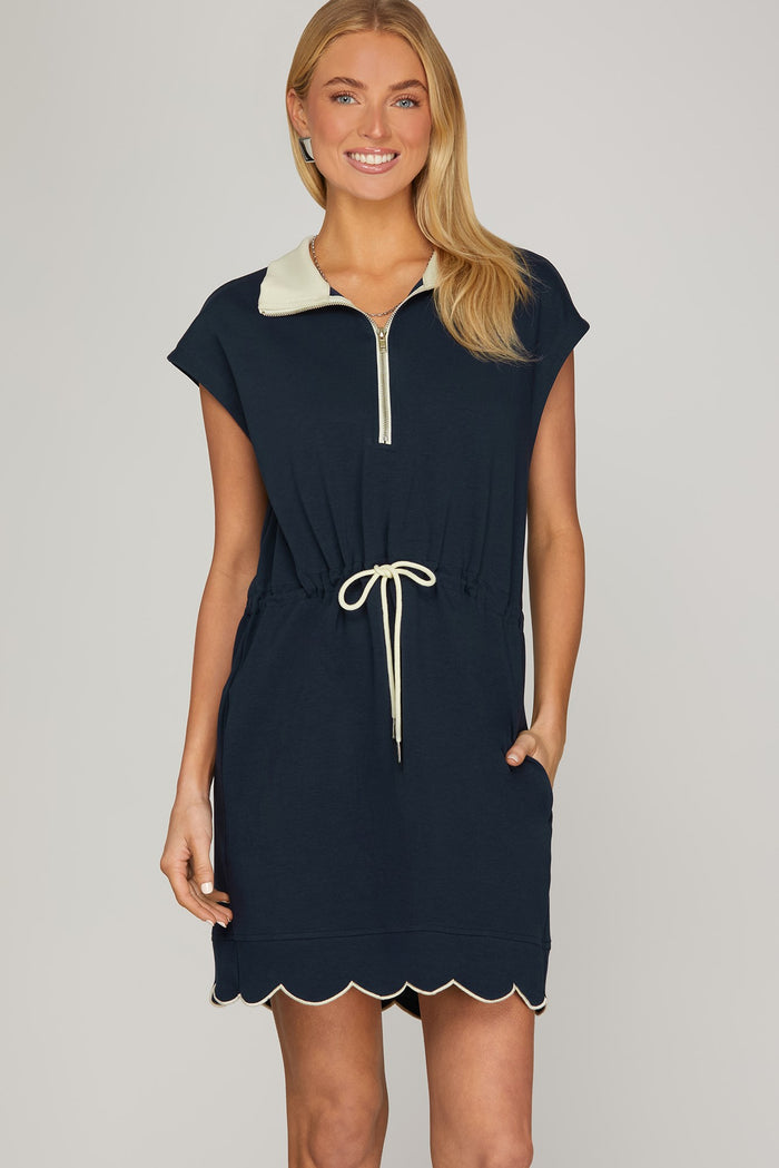 Drawstring Scallop Athletic Dress