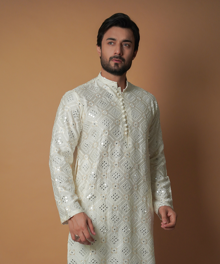 Dynamic 9mm - Cream & Ivory embroidered kurta set