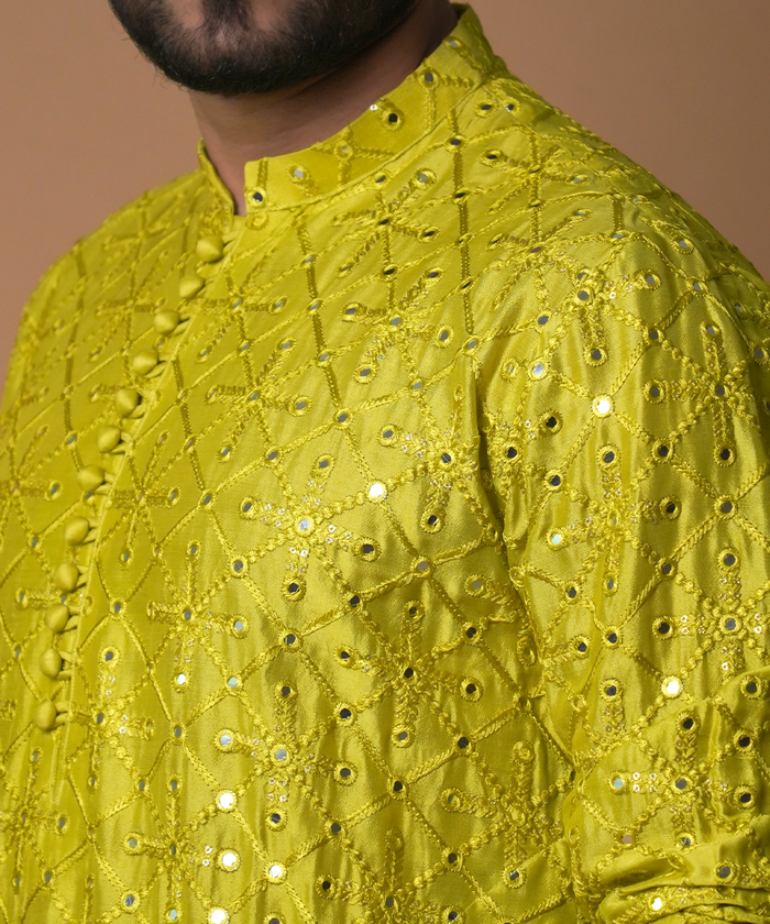 Dynamic 9mm - Olive Green embroidered kurta set