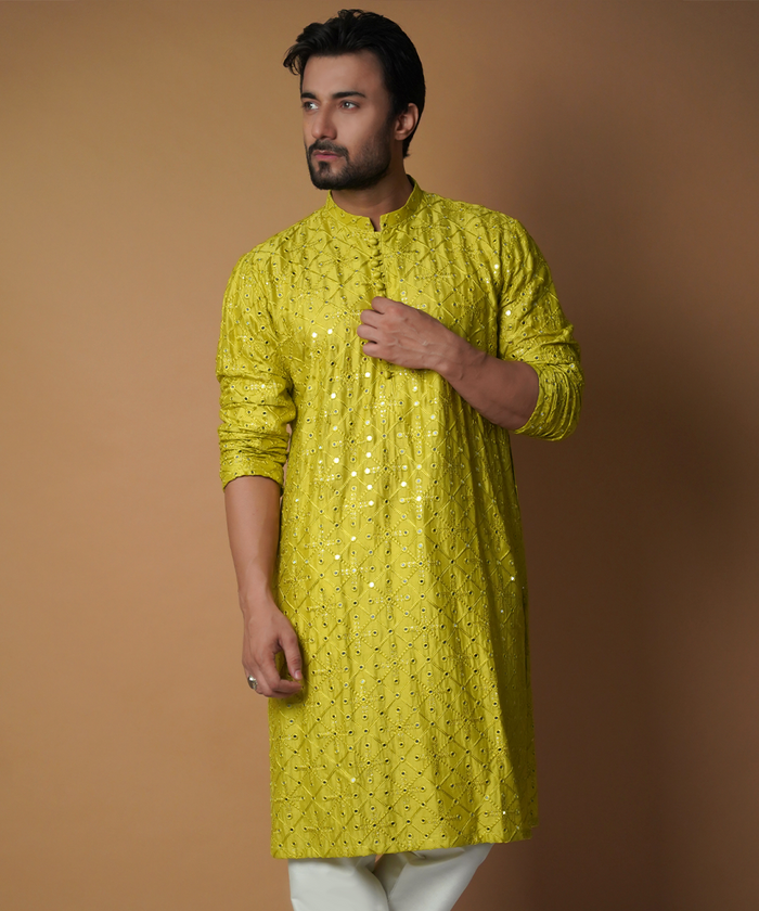 Dynamic 9mm - Olive Green embroidered kurta set