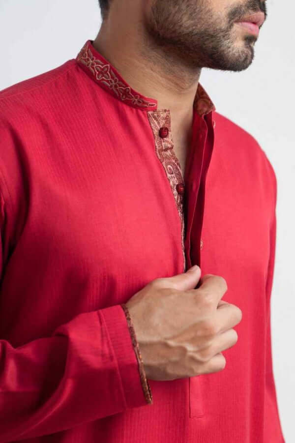 Elegant Red Cotton Kurta