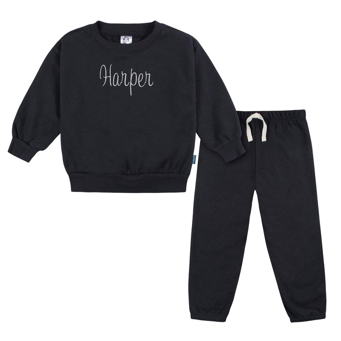Embroidered 2-Piece Infant & Toddler Neutral Black Sweatshirt & Pant Set outfits Gerber®