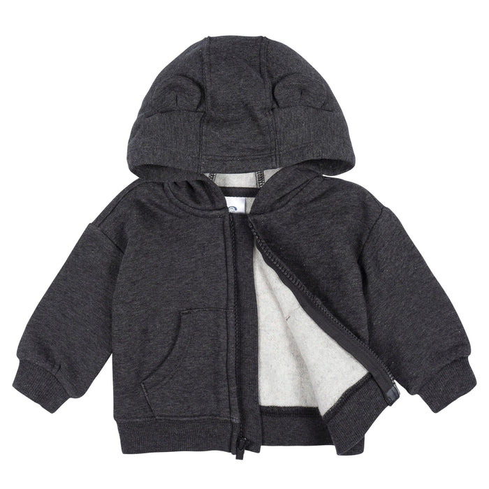 Baby Neutral Charcoal Heather Zip Front Sweatshirt Outerwear Gerber®
