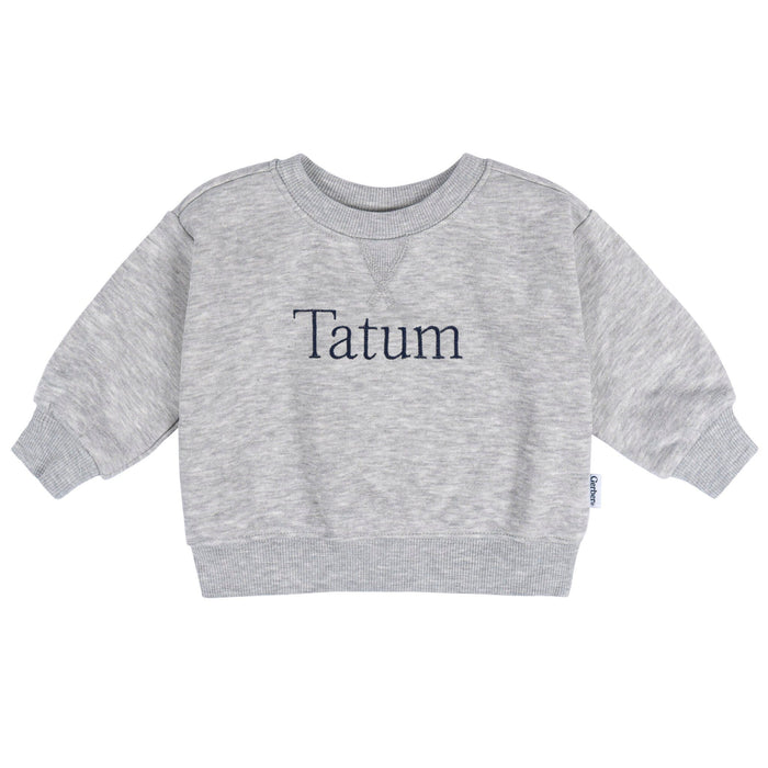 Embroidered Baby & Toddler Neutral Grey Heather Crewneck Sweatshirt tops Gerber®