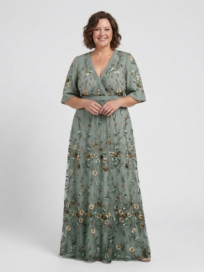 Evadne – Women's Floral V-Neck Maxi Dress – Huna