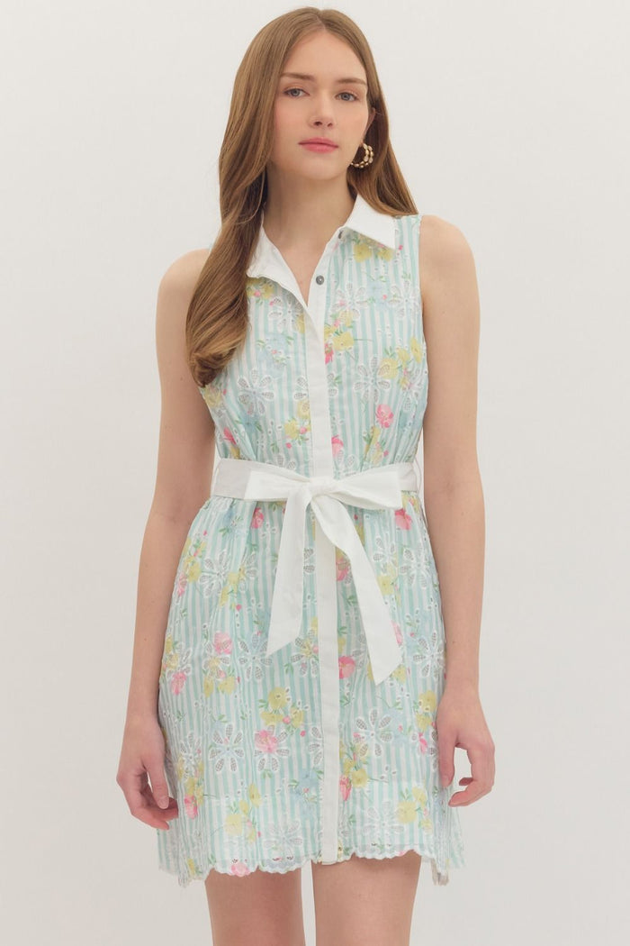 Floral Collared & Tie Tank Dress