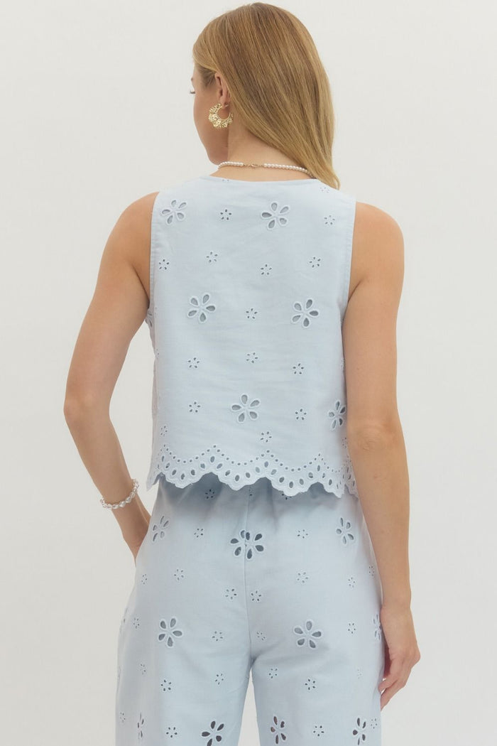 Floral Eyelet Denim Top