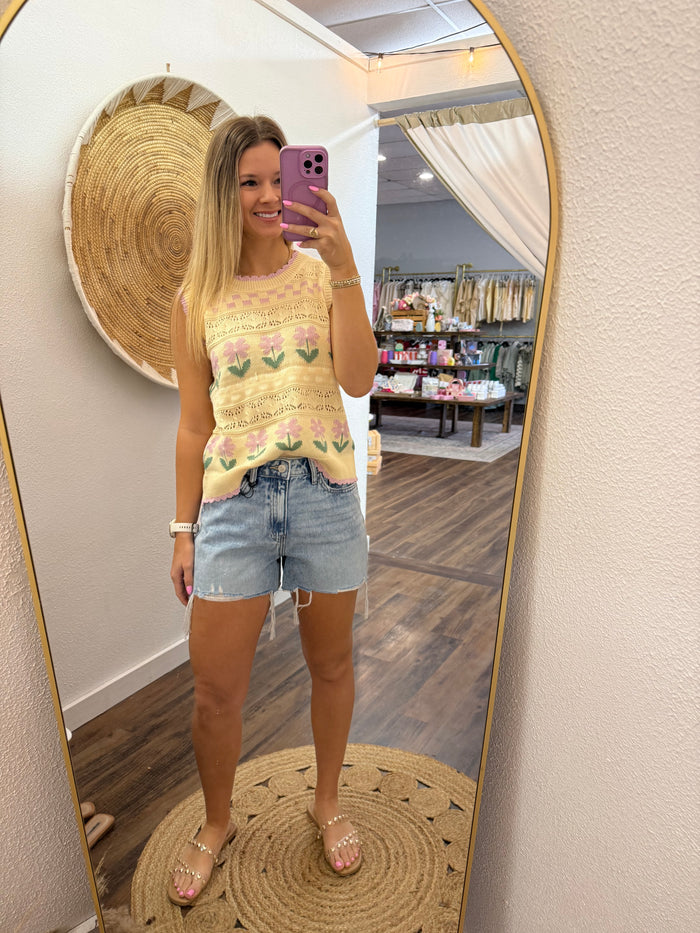 Floral Eyelet Sweater Blouse