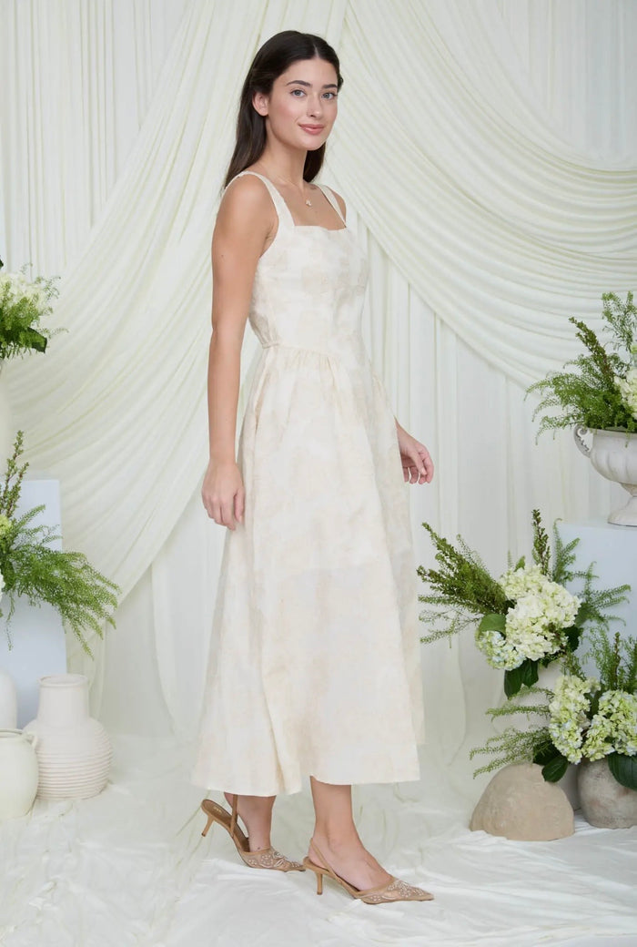 Floral Jacquard Sleeveless Midi
