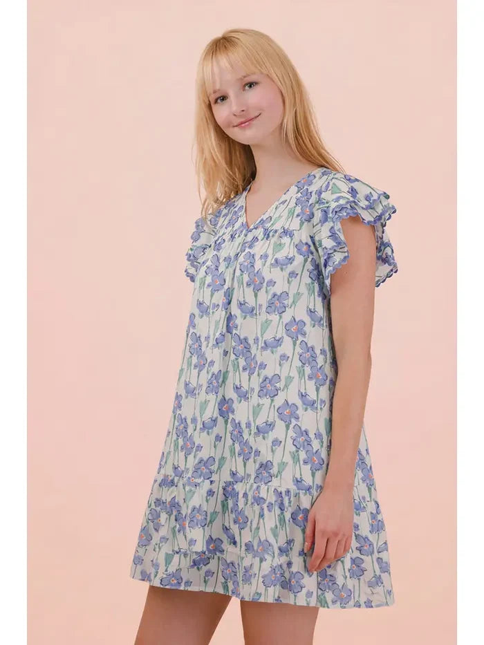 Floral Printed Ruffled Mini Dress
