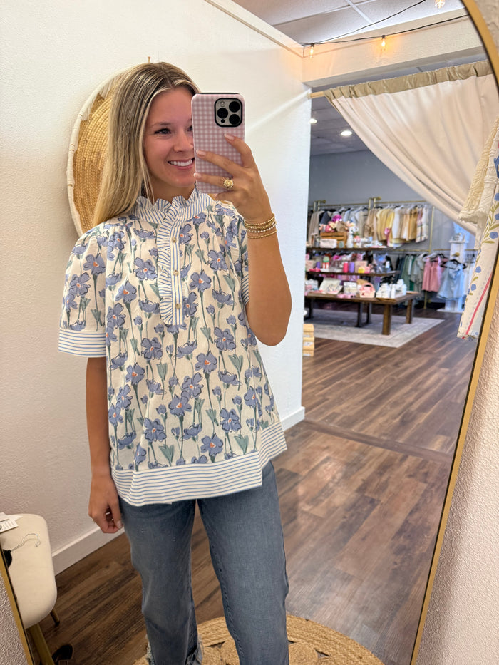 Floral & Ruffled Collar Top