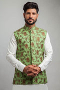 Forest Green Embroidered Waistcoat For Men