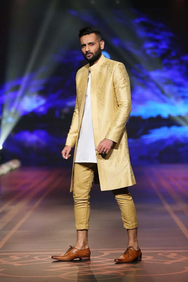 Full Gold Handwoven Silk Sherwani – Minimalist Luxury BCW - 016