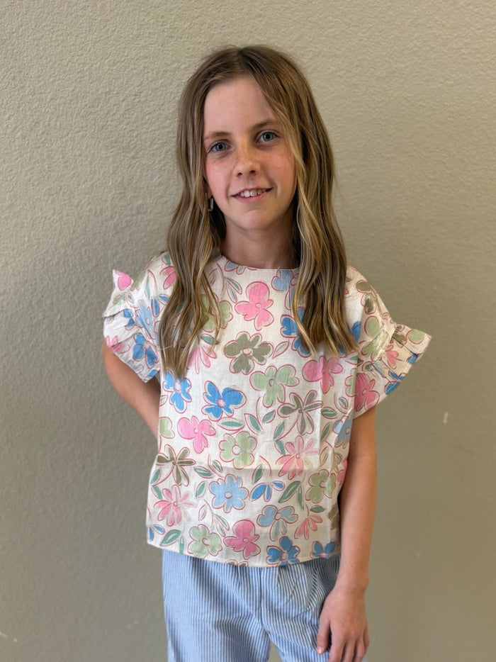 Girls Floral Ruffle Top