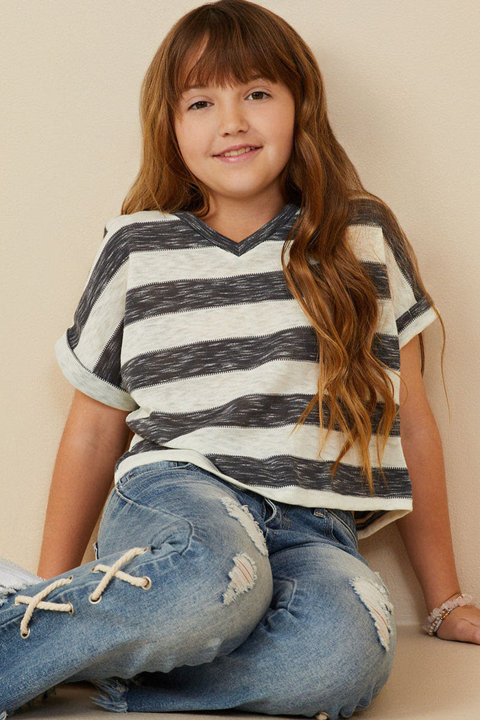 Girls Heathered V Neck Top
