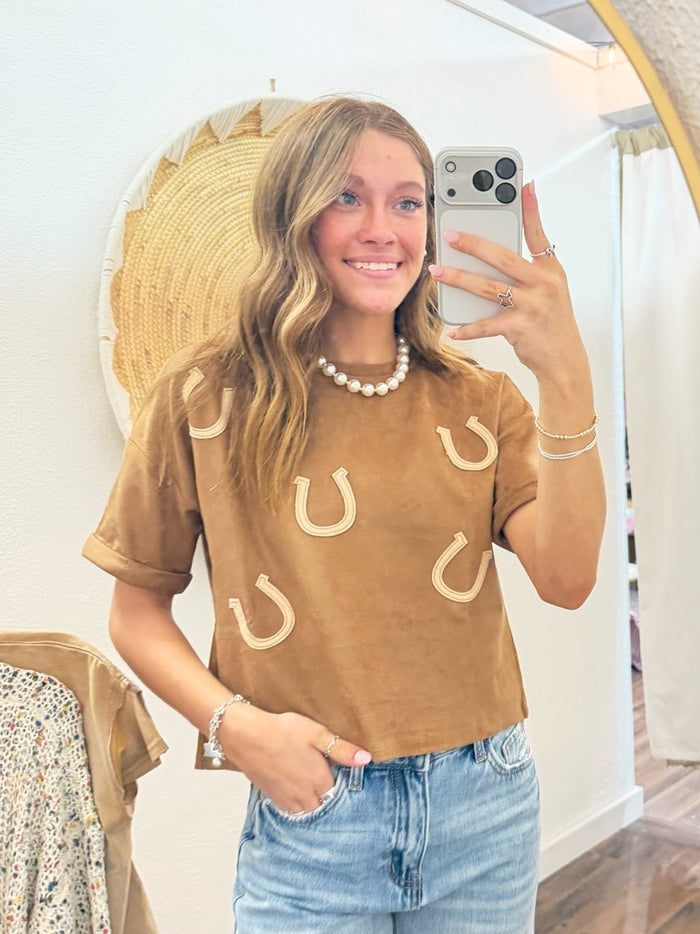 Girls Horseshoe Patch Suede Top