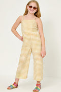Girls Side Smock Gingham Jumpsuit